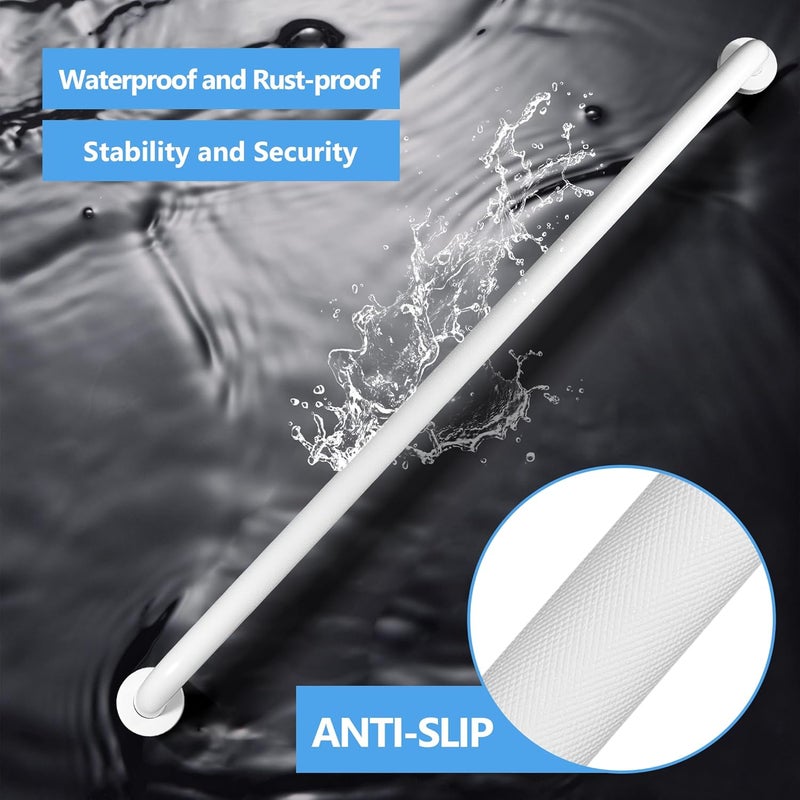Rackickyer Shower Grab Bar, 2 Pack 39.4 Inch White Bathroom Grab Bar, 1.25" Diameter 304 Stainless Steel Anti-Slip Grab Bars for Bathtubs and Showers, Handicap Shower Grab Bar for Seniors Elderly - Image 3
